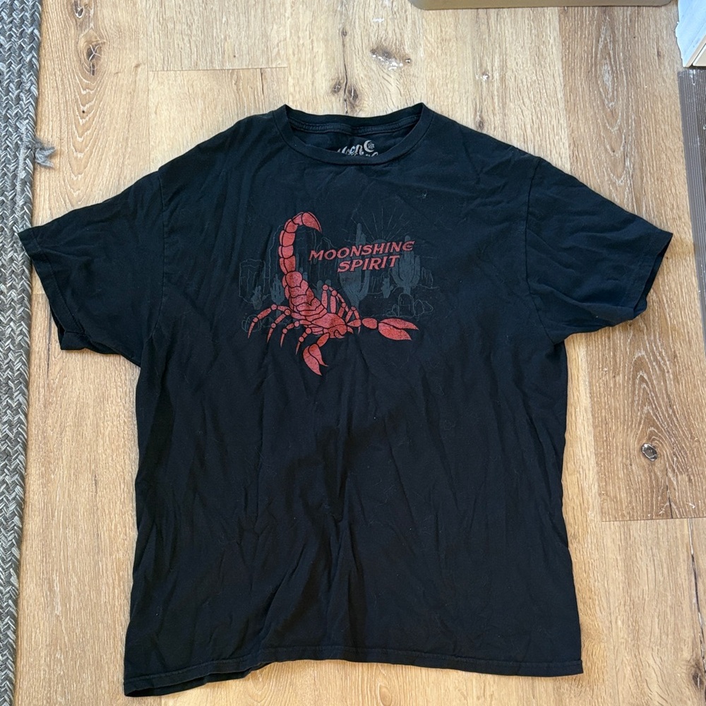 Moonshine Spirit Black T-Shirt with Red Scorpion Design